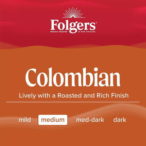10 Count (Pack 6) Folgers Colombian Coffee, Medium Roast, Keurig K-Cup Pods, Box