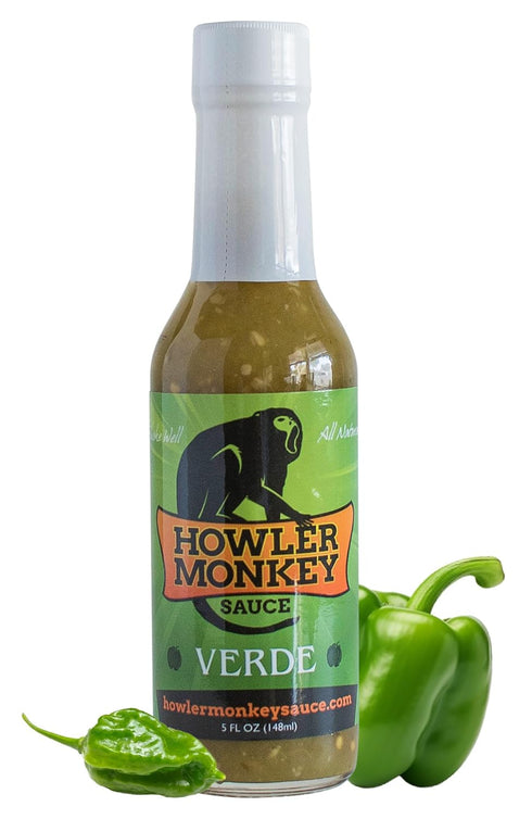 Howler Monkey Sauce Verde - Aji Chombo Inspired Hot Sauce, Gluten Free, Low Sodium, 1-Pack 5oz Bottles