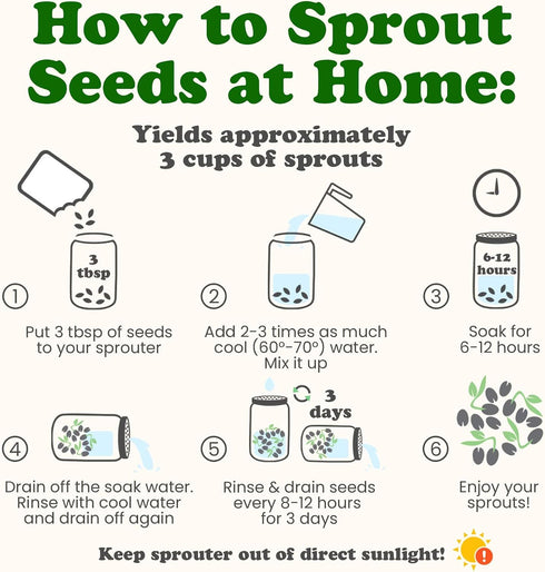 8 Food to Live - Antioxidant Mix of Sprouting Seeds, Ounces - Broccoli, Clover, Alfalfa, Kosher, Raw, Vegan