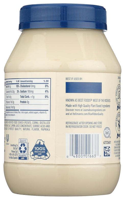 30 (Pack 6) Hellmann's Plant Based Mayonnaise, Egg Free, Dairy Free, Fluid Ounces