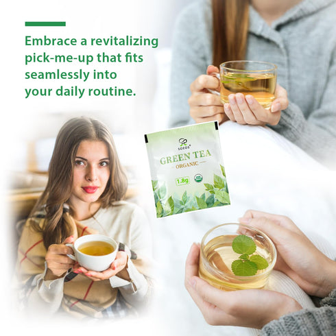 100 (Pack 1), 6.3 Soeos Organic Green Tea, Tea Bags of Caffeinated, Low Caffeine, Fresh and Healthy Green Tea, Ounce