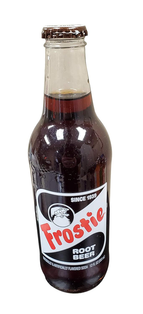 12 12) Frostie Soda ounce Glass Bottles (Root Beer