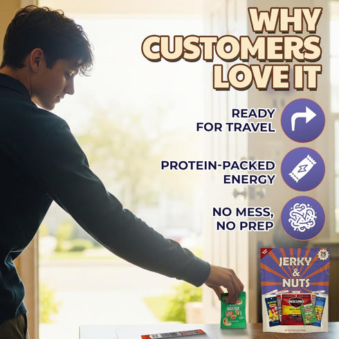 Yummey Pack (26 Count) Packs Jerky & Nuts Variety Beef Jerky, Beef Sticks, Turkey Sticks, Cashews, Honey Roasted