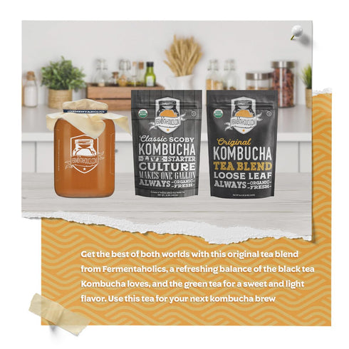 Fermentaholics USDA Certified Organic Kombucha Tea Blend, 4 oz Makes 11 Gallons, Organic Black and Green Tea Blend