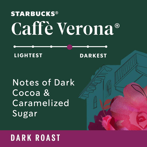 60 Starbucks K-Cup Coffee Pods, Dark Roast Hot or Iced Coffee, Caff Verona, Keurig Pods