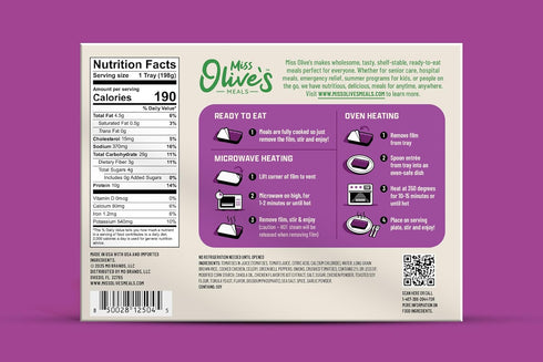 (3 Pack, 7 oz Miss Olives Creole Style Chicken with Brown Rice Shelf-Stable Microwavable Ready Meals, Lower Sodium