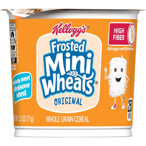30oz (12 Kellogg's Frosted Mini-Wheats Breakfast Cereal Cups, High Fiber Cereal, Kids Snacks, Original, Case Cups)