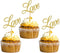 Hongkai 24PCS Gold Glitter Love Cake Topper - Cupcake Picks for Wedding, Bridal Shower, Engagement Party Decorations