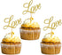 Hongkai 24PCS Gold Glitter Love Cake Topper - Cupcake Picks for Wedding, Bridal Shower, Engagement Party Decorations