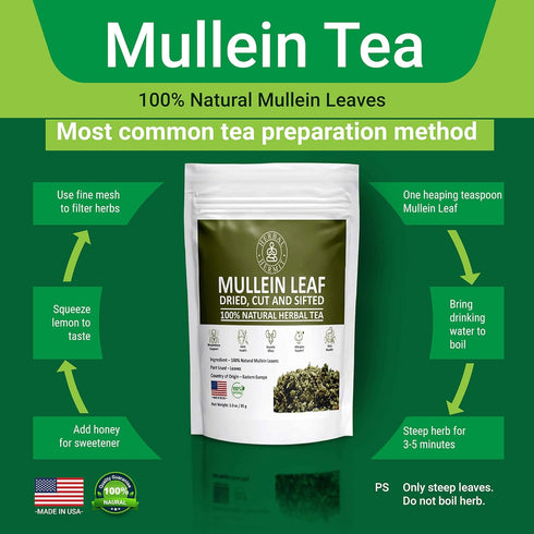 (3 oz/85 Herbal Hermit Mullein Leaf Tea grams) Herb for Respiratory Support, Mucous Membranes, Lung Cleanse Dried