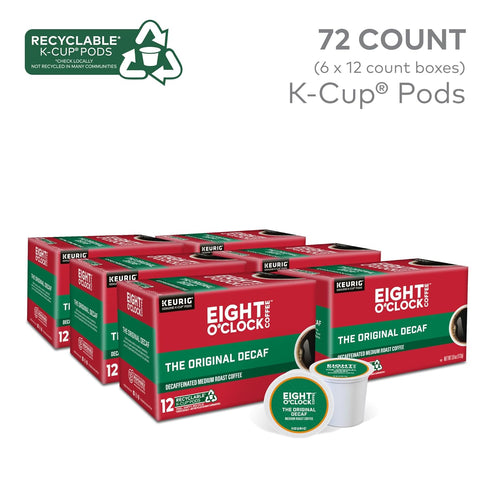 12 Count (Pack 6) Eight O'Clock Coffee The Original Decaf, Single-Serve Coffee K-Cup Pods, Medium Roast