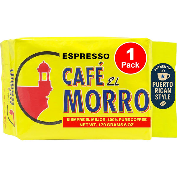 Café El Morro Dark Roast Espresso Ground Coffee - Authentic Puerto Rican Style, Vacuum Sealed, 6 oz