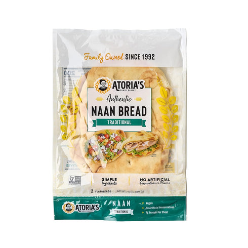 Atoria's Family Bakery Traditional Naan Flatbread 8 Pack | 16 Individual Naans
