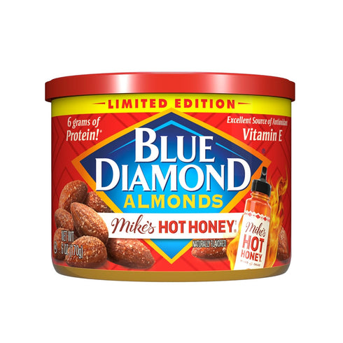 6oz. Blue Diamond Almonds, Made with Mikes Hot Honey Infused with Chilies For a Perfect Sweet and Spicy Snack Nut
