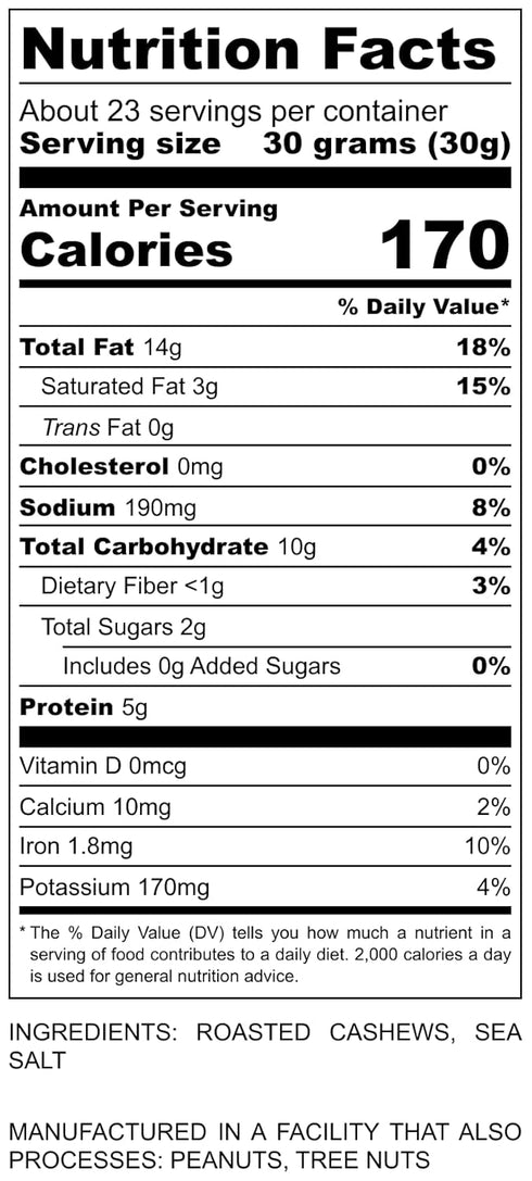 Salt-1.5 lb Oven Dry Roasted Fancy with Sea | Whole Cashews | No Oil | No PPO | Vegan and Keto Friendly | Made from