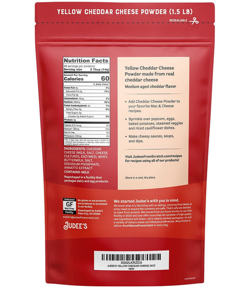1.5 lb Judee's Gluten Free Cheddar Cheese Powder - Soup & Sauce Powder - Gluten Free & Nut Free Seasoning - Snack-Ready
