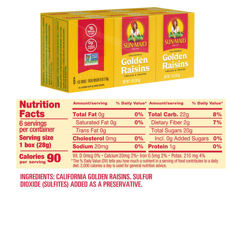 (72 Pack) 1 oz Sun-Maid California Golden Raisins - Snack-Size Box - Dried Fruit for Healthy Snacks, School Lunches