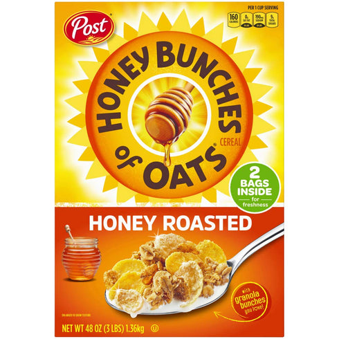 Pack 4 Honey Bunches of Oats Honey Roasted, Heart Healthy, Low Fat, made with Whole Grain Cereal