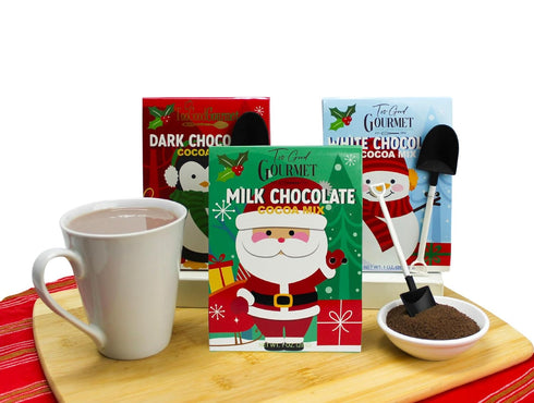 Set 12 Too Good Gourmet Cocoa Mixes | Adorable Single-Serving Cocoa Boxes with Miniature Shovels | Ideal for Stocking