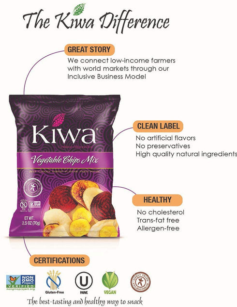 6-Pack 2.5oz (6 Count) Kiwa Vegetable Chips Mix Gluten-Free, Vegan, Kosher, Non-GMO Snack Made with Cassava, Parsnip