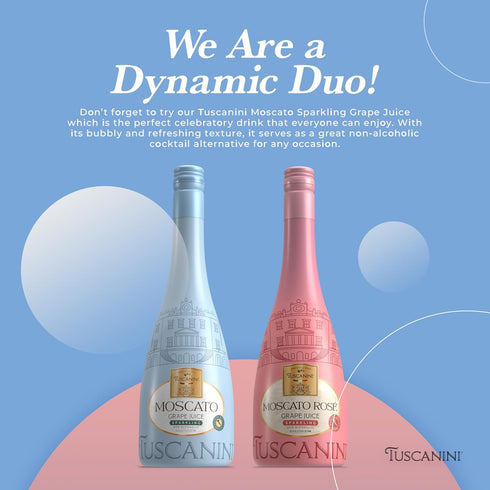 Set, 25.3oz Tuscanini Italian Sparkling Grape Juice Gift | Moscato & Rose Sparkling Grape Juice | Non Alcoholic