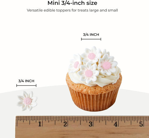 36 Count (3/4 Inch) Edible Daisy Cake Decorations, Mini Edible Flowers, White & Pink Sugar Flowers, Daisy Cupcake