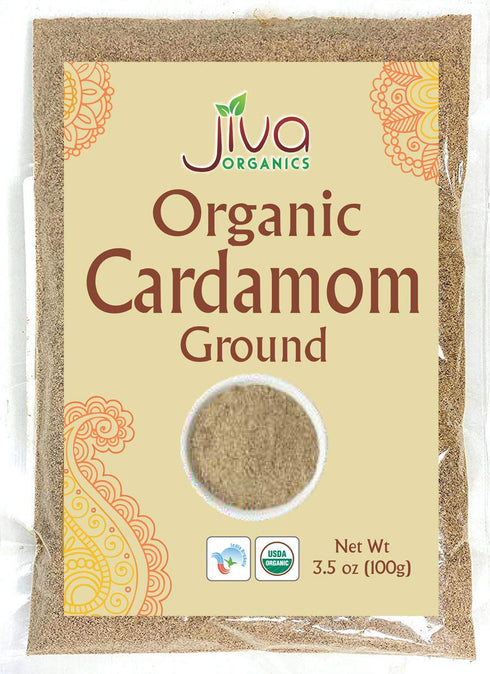 Organic Ground Cardamom Powder, 3.5 Ounce Bag, Premium Aromatic Non-GMO by Jiva Organics
