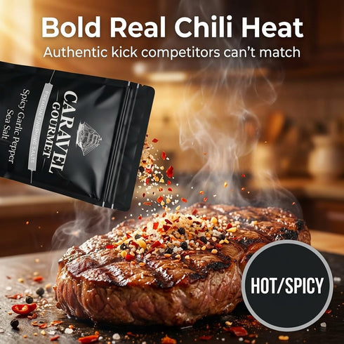 14 oz Spicy Garlic Pepper Sea Salt with Bold Heat of Chili Pepper Premium Garlic Salt Seasoning for Cooking, Rubs