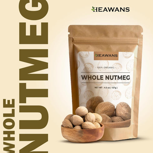 Heawans Organic Whole Nutmeg – 4.5 oz Premium Grade in Resealable Pouch