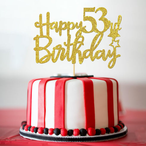 Gold Glitter 53rd Birthday Cake Topper - Happy 53rd Birthday Party Decorations & Supplies - 53 Cake Topper