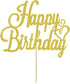 Gold Glitter Happy Birthday Cake Topper, Celebrating Birthday Anniversary Party Decorations Supplies for Women, Men,