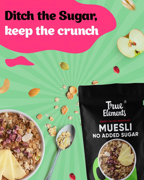 1kg Packed 13.5g True Elements Muesli Sugar Free - with Plant Protein | Breakfast Cereal | No Added Sugar