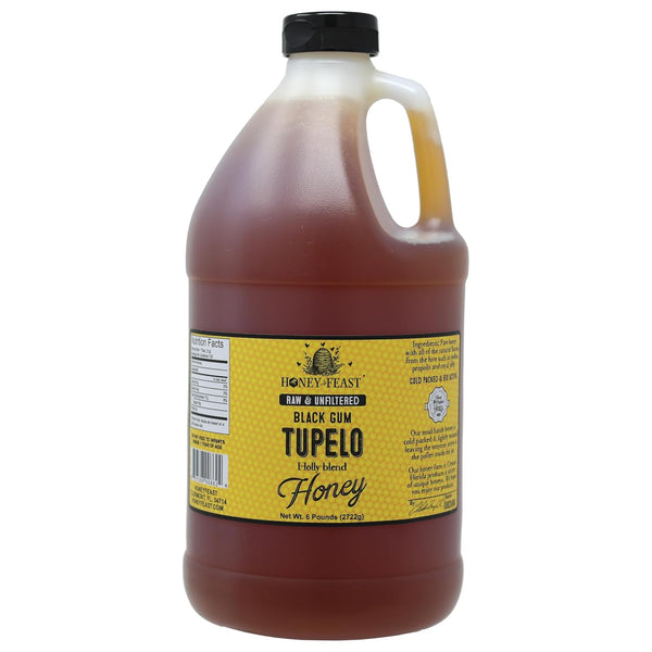 HONEY FEAST 6 Pounds Black GumTupelo Honey - Authentic Raw Florida Blend,