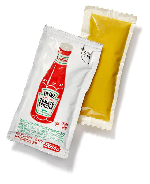 Concession Essentials Condiment Packets Ketchup and Mustard, 100 Total (50 Each Flavor)