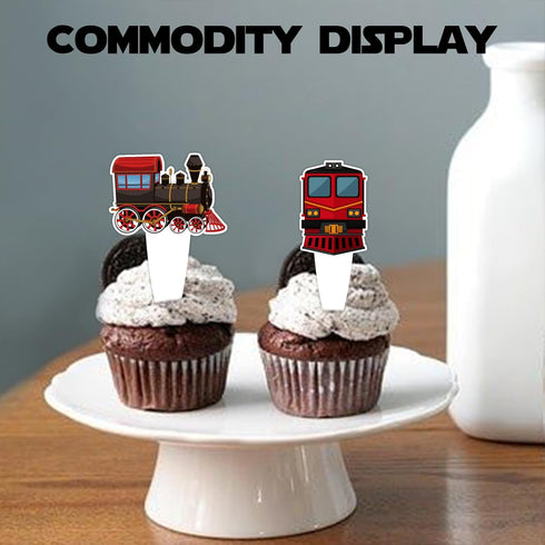 Uwaikin set 24pcs Dessert Cupcake Topper Cheer to Transportation Train Railroad Crossing Theme Decor Supplies Baby