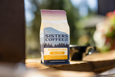 Sisters Coffee Company 12 , Black Butte Gold - Whole Bean Coffee - Dark Roast - Ounce Bag, Flavor Notes of Dark