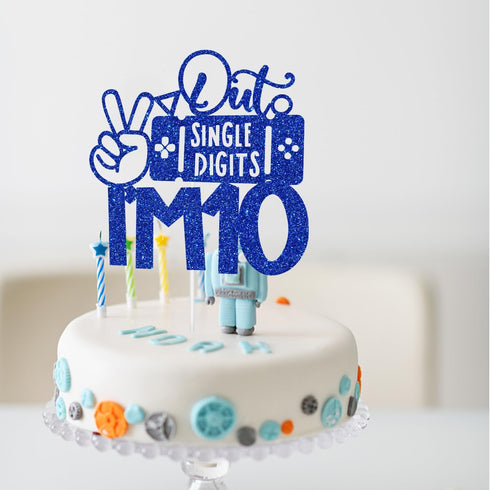 Gaming Happy 10th Birthday Cake Topper - Level 10 Unlocked Glittery Video Game Themed Decorations