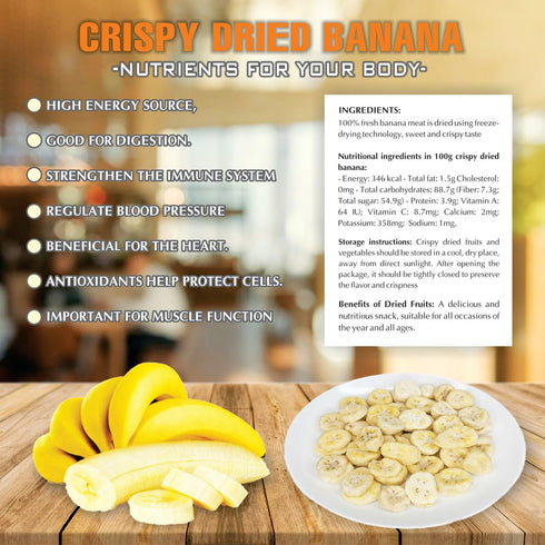 2.47 oz (70g) CRISPY DRIED BANANA VIETFARMFOOD: Freeze-dried, no sugar added, naturally sweet. Nutritious, pure