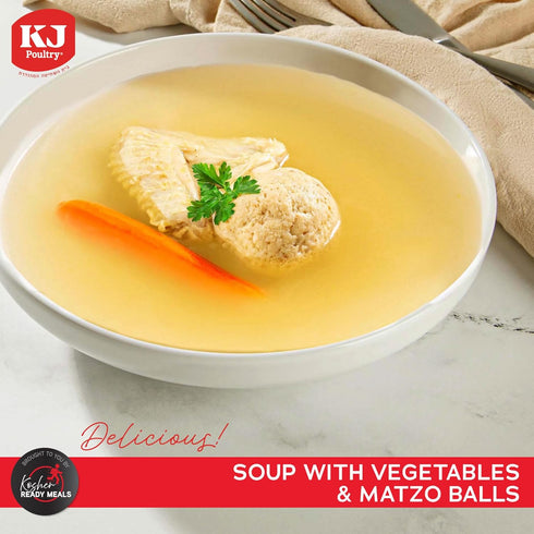 (1 Pack) KJ Poultry Kosher Ready Meals - Matza Ball Chicken Soup & Vegetables, CHOMETZ NOT for PASSOVER, MRE Meat Meals
