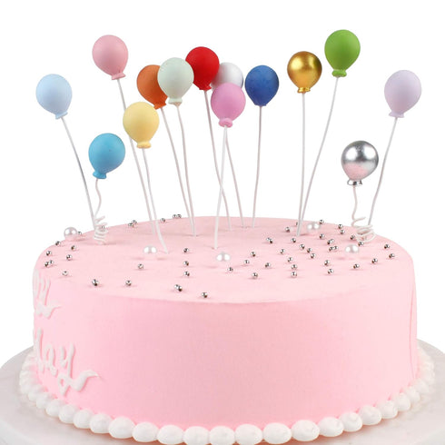 Ercadio Balloon Cupcake Toppers, 6 Colors Resin Round Shape 3D Balloons Cake Picks for Baby Shower Boys Birthday Party