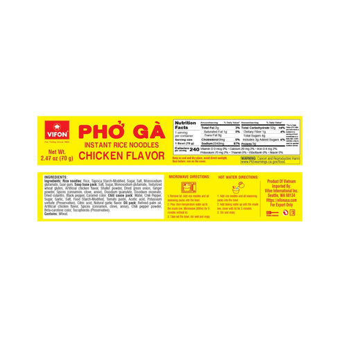 (70 (Pack 12) 3 VIFON Ph G, Instant Rice Noodles Chicken Flavor Bowl g) of | Authentic Vietnamese Chicken Pho | Halal