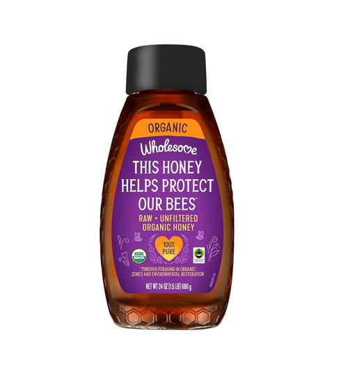 Wholesome Sweeteners 24-Ounce Organic Raw Unfiltered Honey Bottle, 100% Pure, Fair Trade