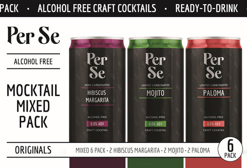 Pack 6 Pack Canned Alcohol Free Mocktail Variety of Hibiscus Margarita, Mojito, and Paloma - Premium All Natural Craft