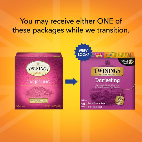 50 Count (Pack 3) Twinings Darjeeling Tea - A Delicate, Dry Black Tea, Sophisticated Coffee Alternative with Less