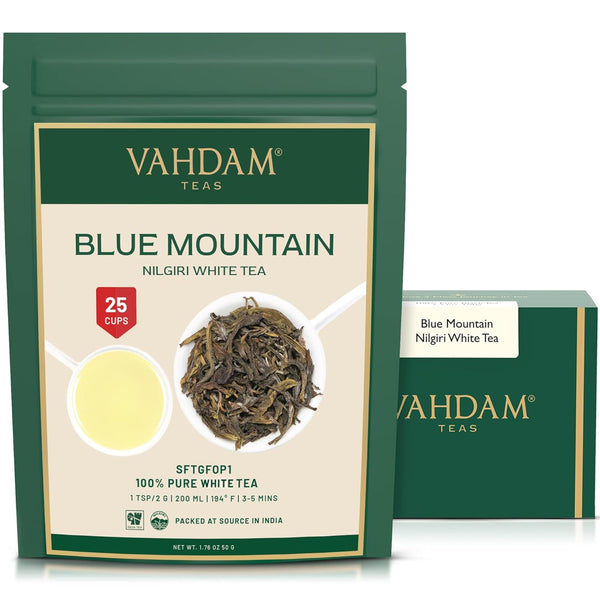 VAHDAM Exotic White Tea Leaves From The Blue Mountains (25 Cups/1.76oz) - 100% Pure White Tea Loose Leaf, Mellow &