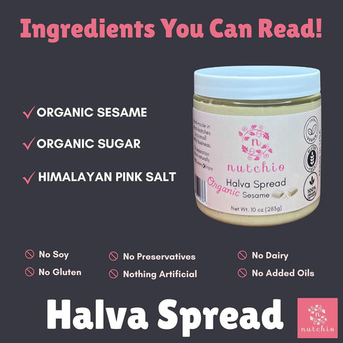 (Pack 2) 20 oz (566g) of Nutchio Halva Spread, Sweet Organic Sesame Seed Butter, Gluten Free, Mediterranean Halva