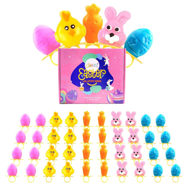 Easter Ring Lollipops Candy, Bunny, Chick, Carrot, Egg Suckers Individually Wrapped Bulk