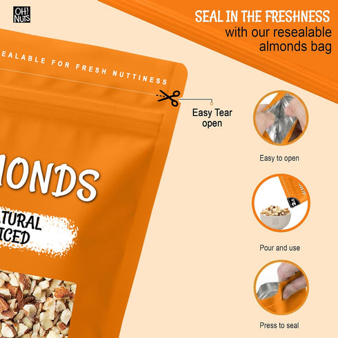 100% 2 lb Packed Oh! Nuts Almonds Natural Diced - Raw - Natural - - High-Protein Diced Almonds - in New York Zip-Seal