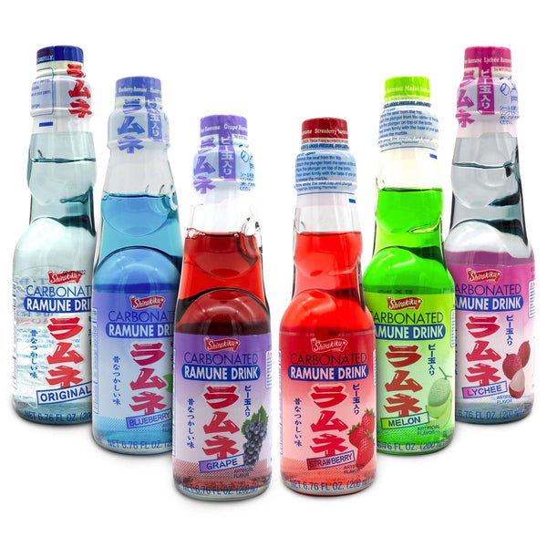 Shirakiku Ramune Variety pack, 6 Count, 6.76 Fl Oz Glass Bottles, Japanese