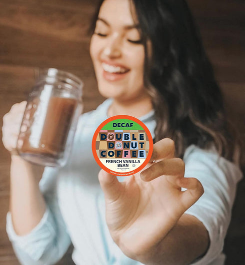 24 Count Double Donut Decaf French Vanilla Coffee Pods, Medium Roast Single Serve French Vanilla Bean Decaf Flavored